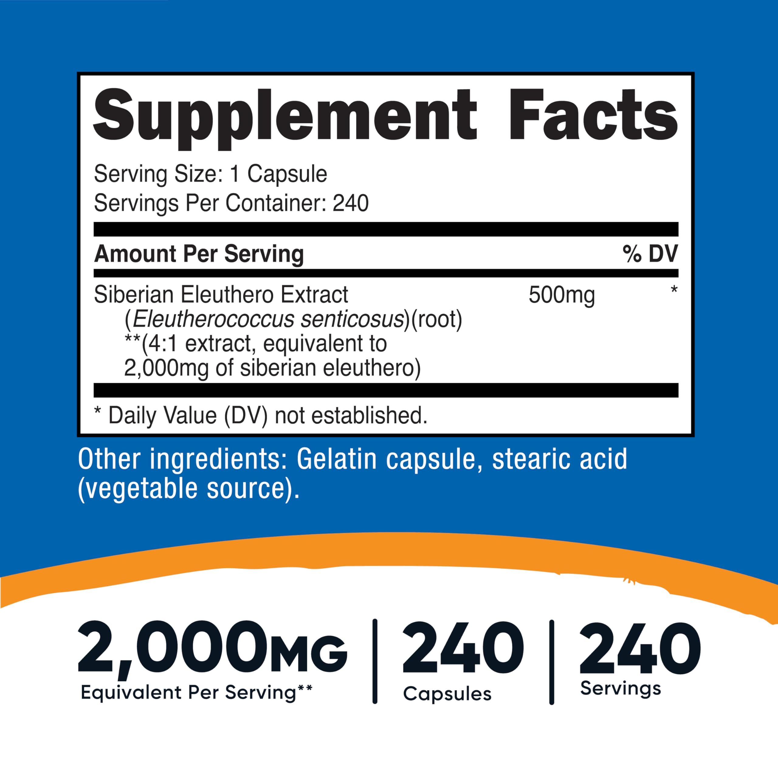 Close-up of Eleuthero 500mg capsules
