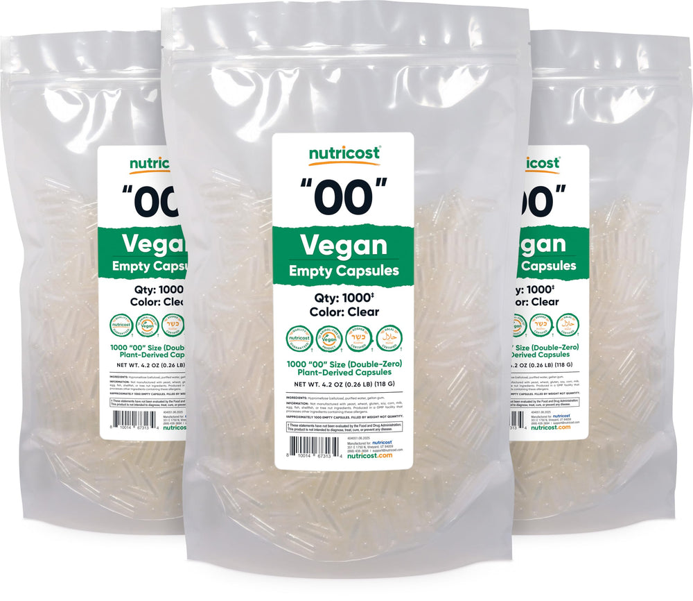 Allergen-free label on Nutricost empty capsules packaging