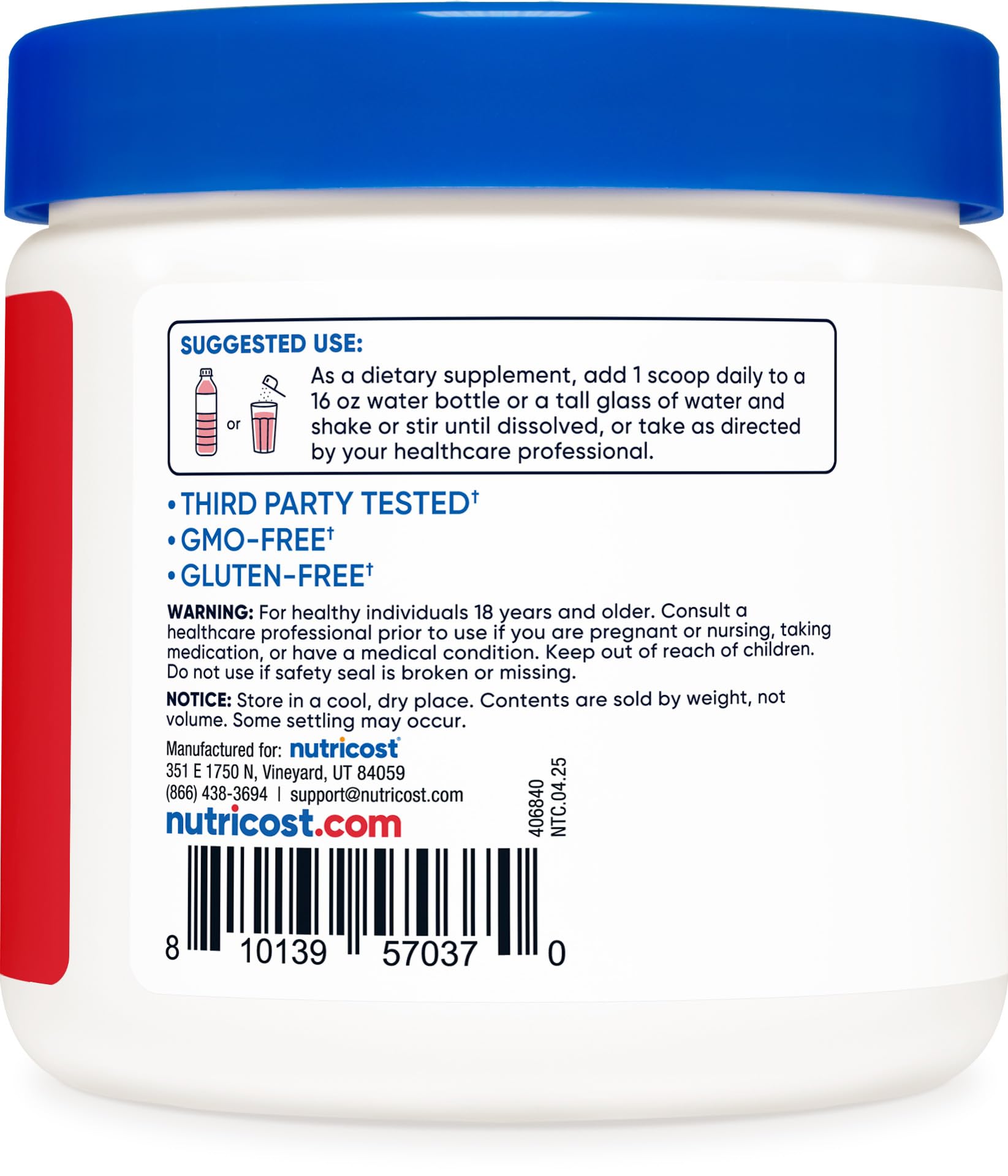 Nutricost Energy Complex fruit punch ingredients label shows gluten-free status.