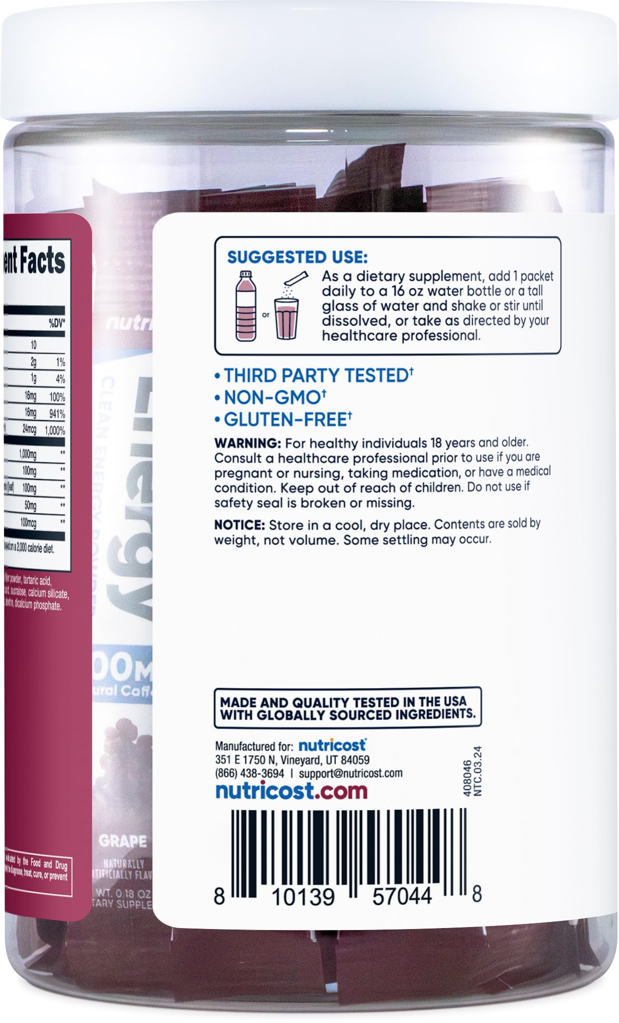 Ingredients and vitamins in Nutricost Energy Complex Grapes