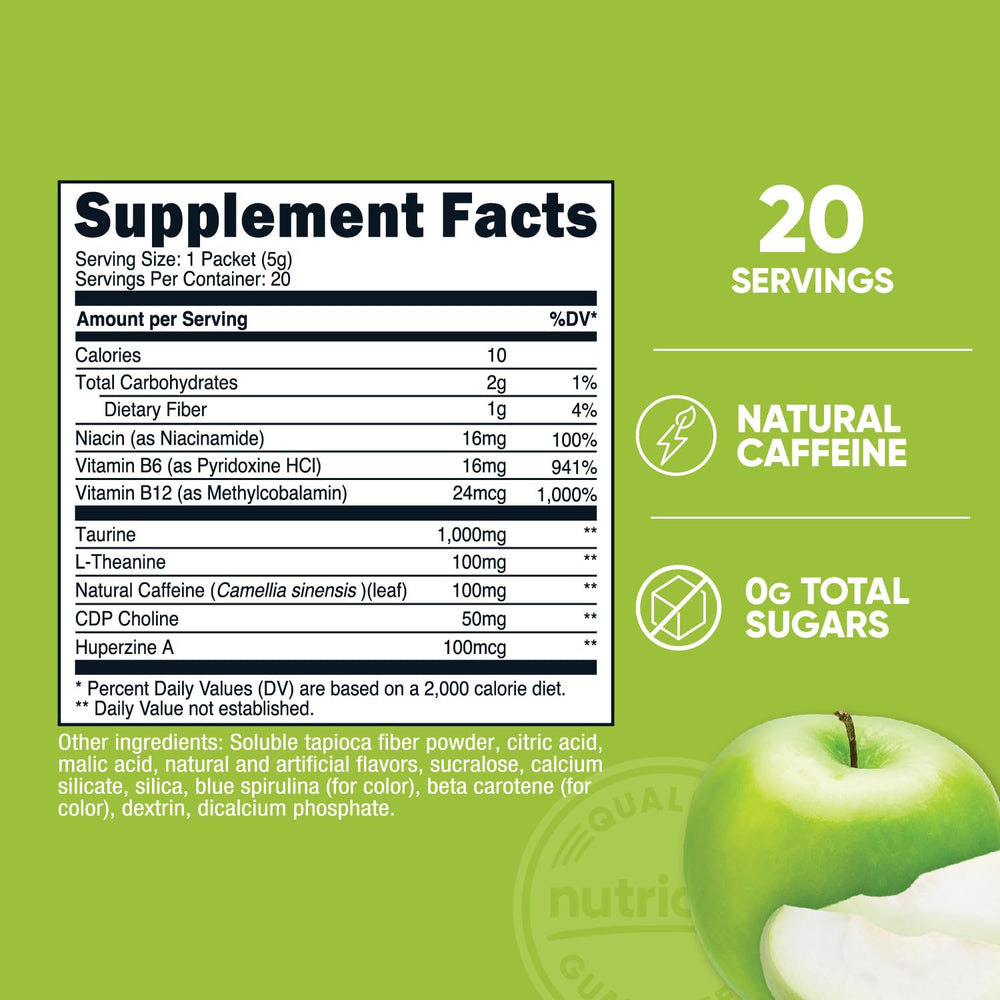 Glass of water with Nutricost Energy Complex Green Apple mixed in