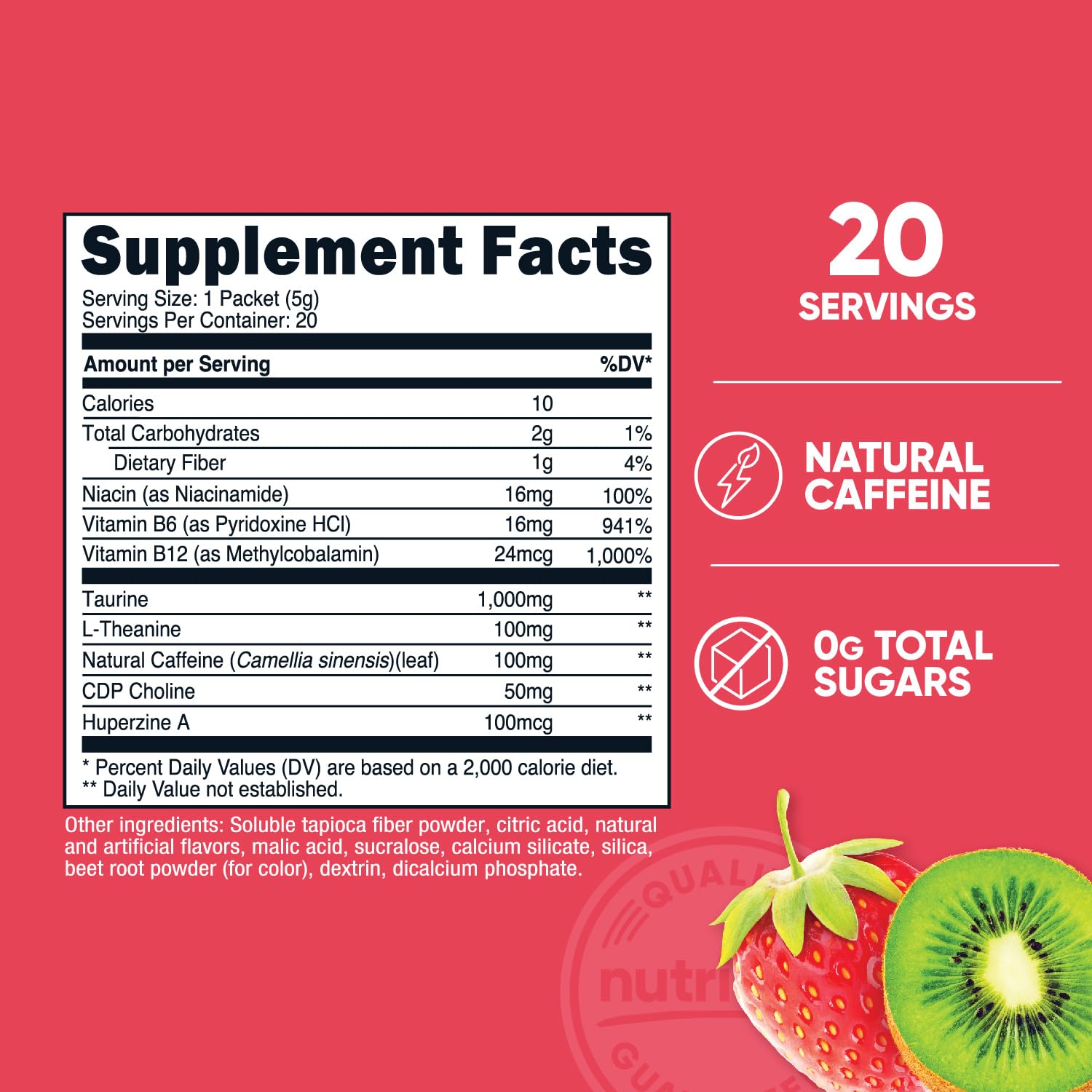 Nutricost Energy Complex Stickpack strawberry kiwi packet offers flavored energy.