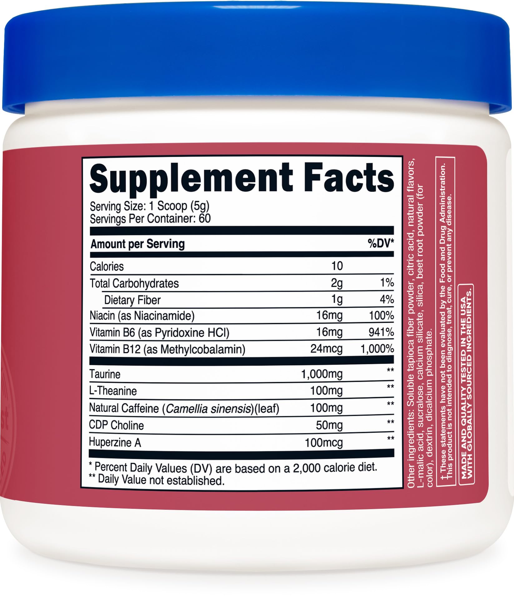 Nutricost energy powder box and scoop highlighting 60 servings for value