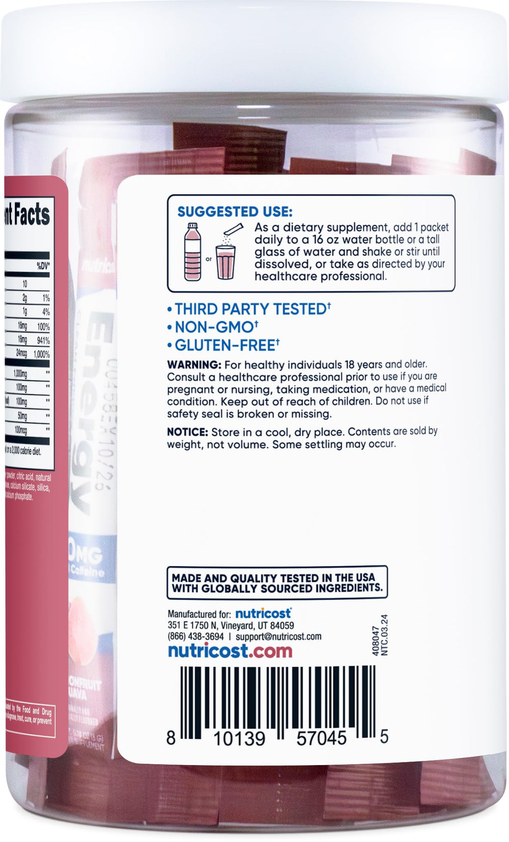 Nutrition facts and ingredients panel