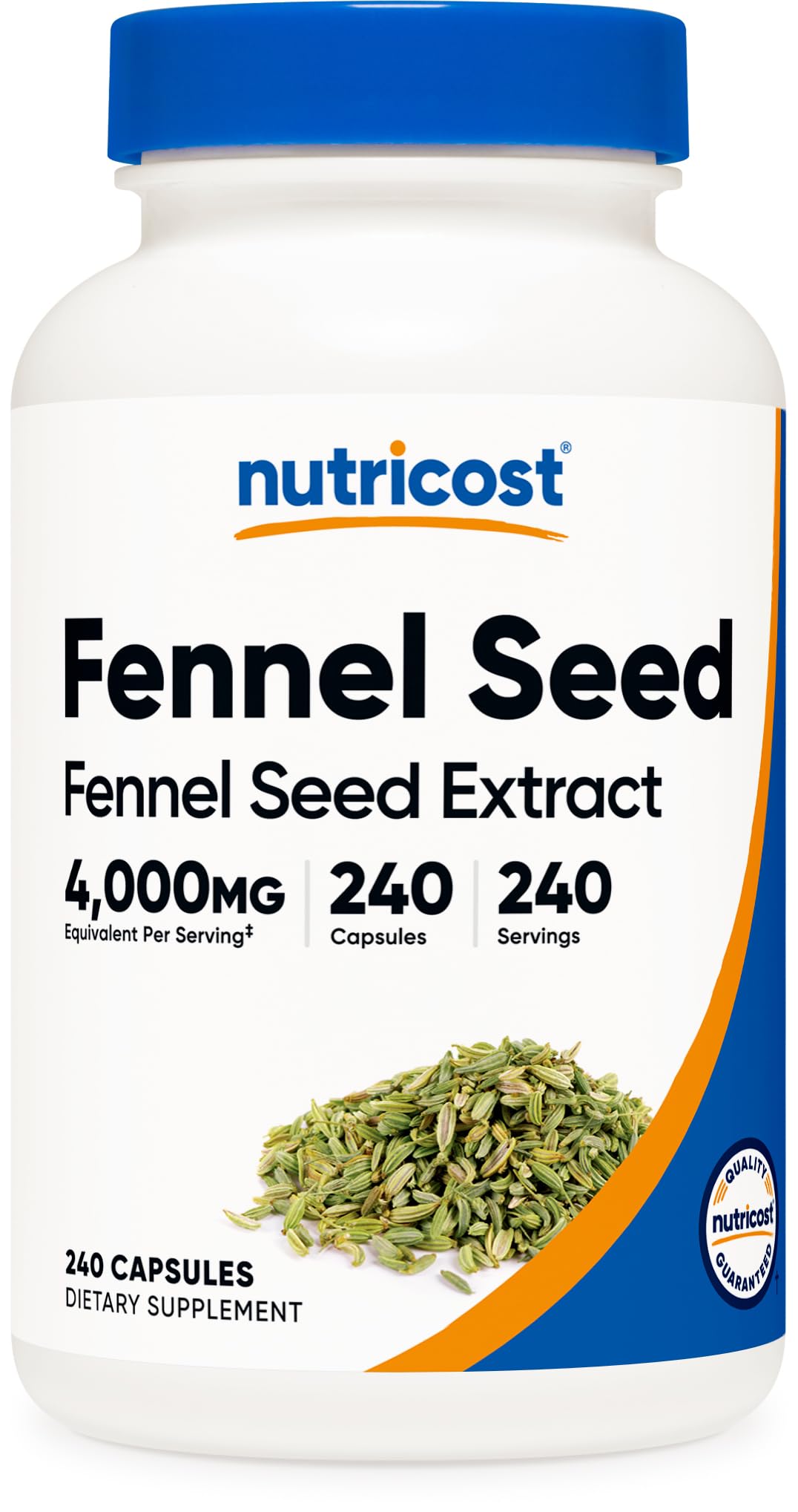 Nutricost fennel seed bottle label showing 4000 mg equivalent per serving