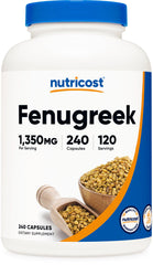 Nutricost Fenugreek Seed 1350mg bottle and capsules on white background