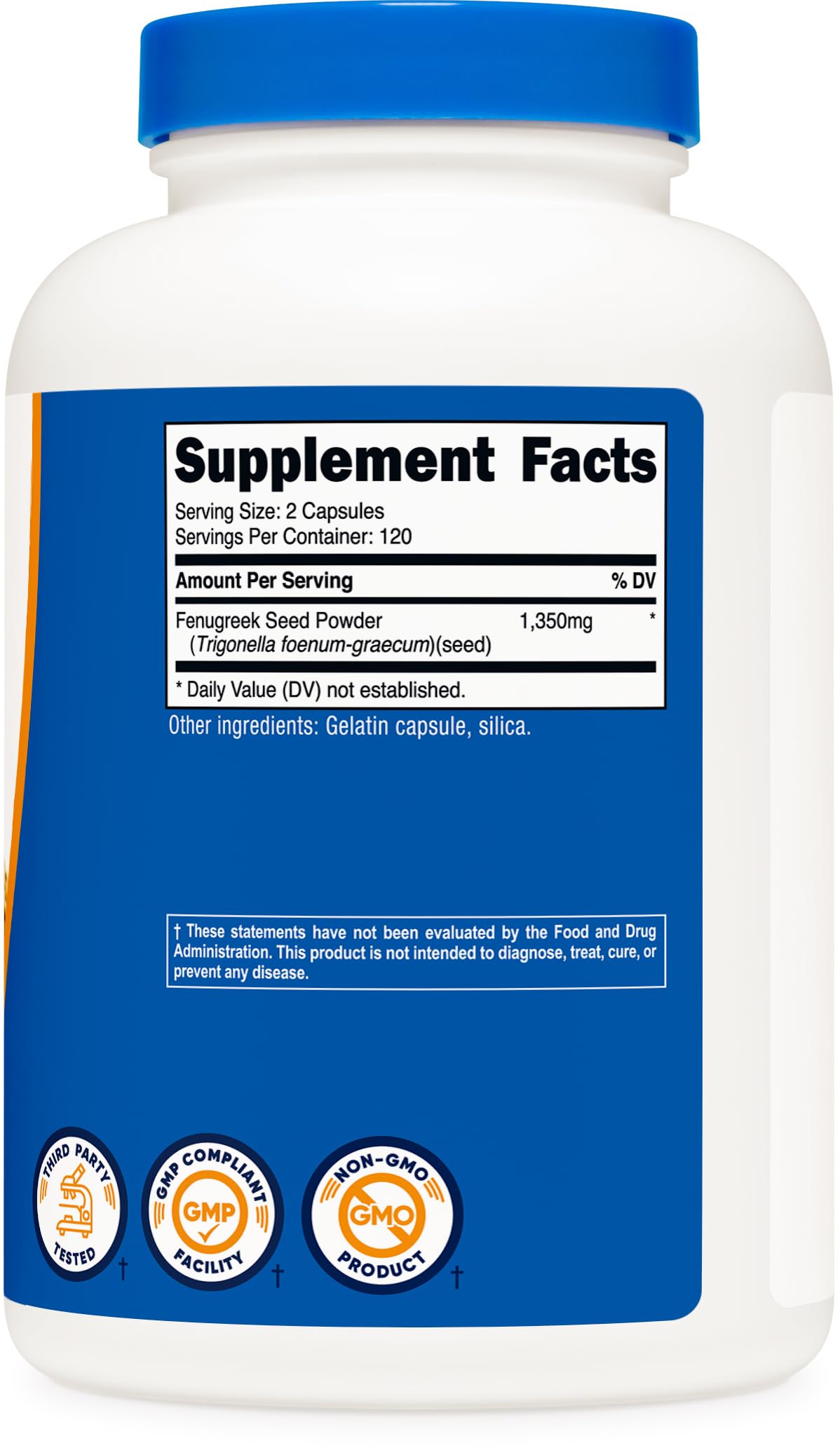 Nutrition label visible on Fenugreek bottle