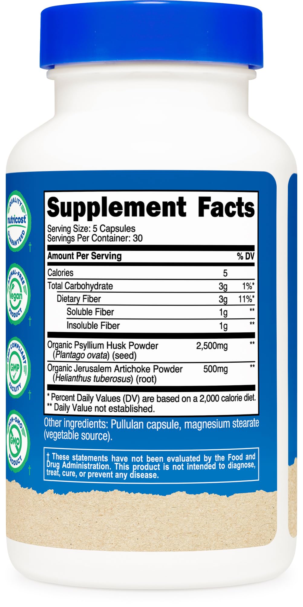 Organic Jerusalem artichoke ingredient in Nutricost Fiber Capsules