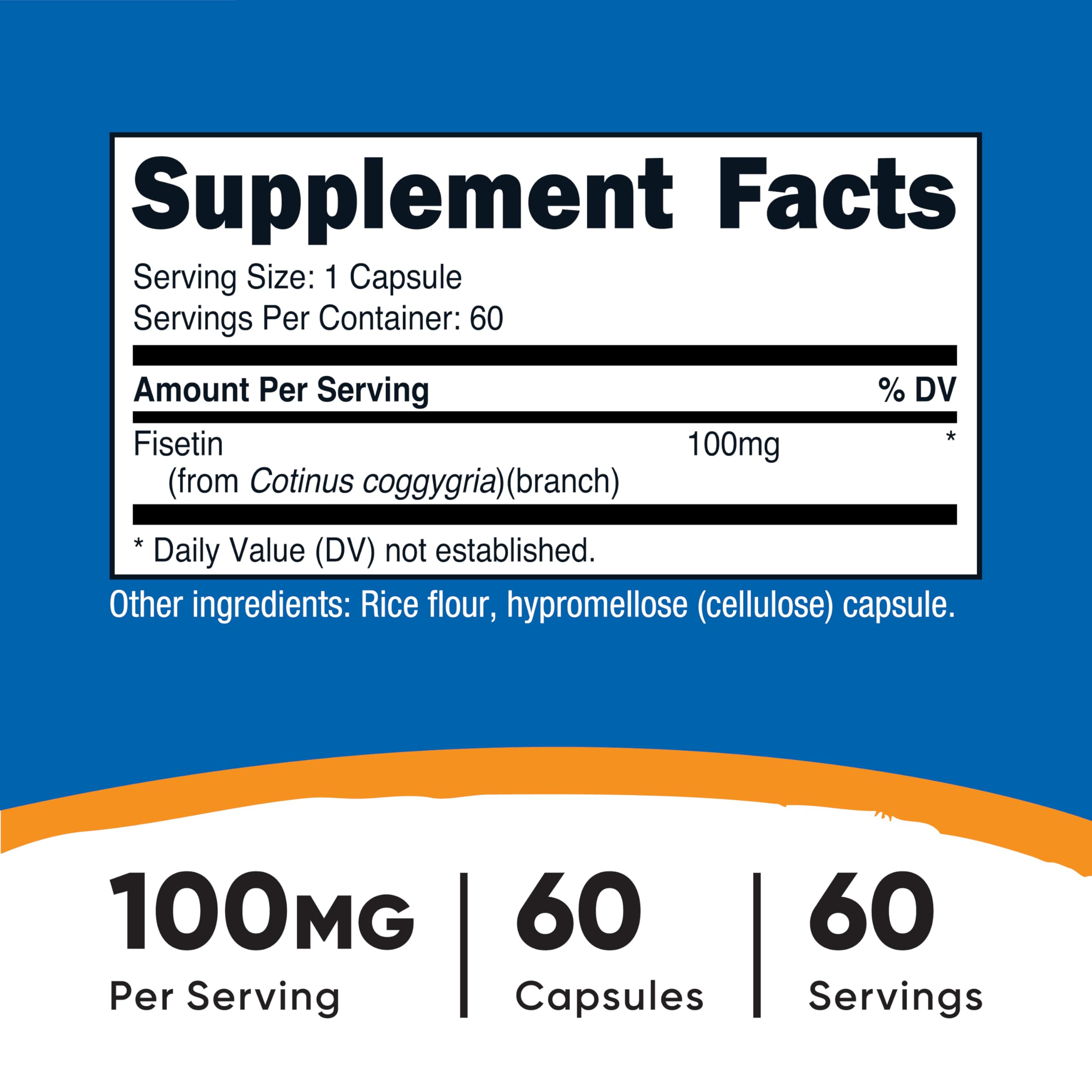 Nutricost Fisetin Capsules serving size 100 mg per capsule
