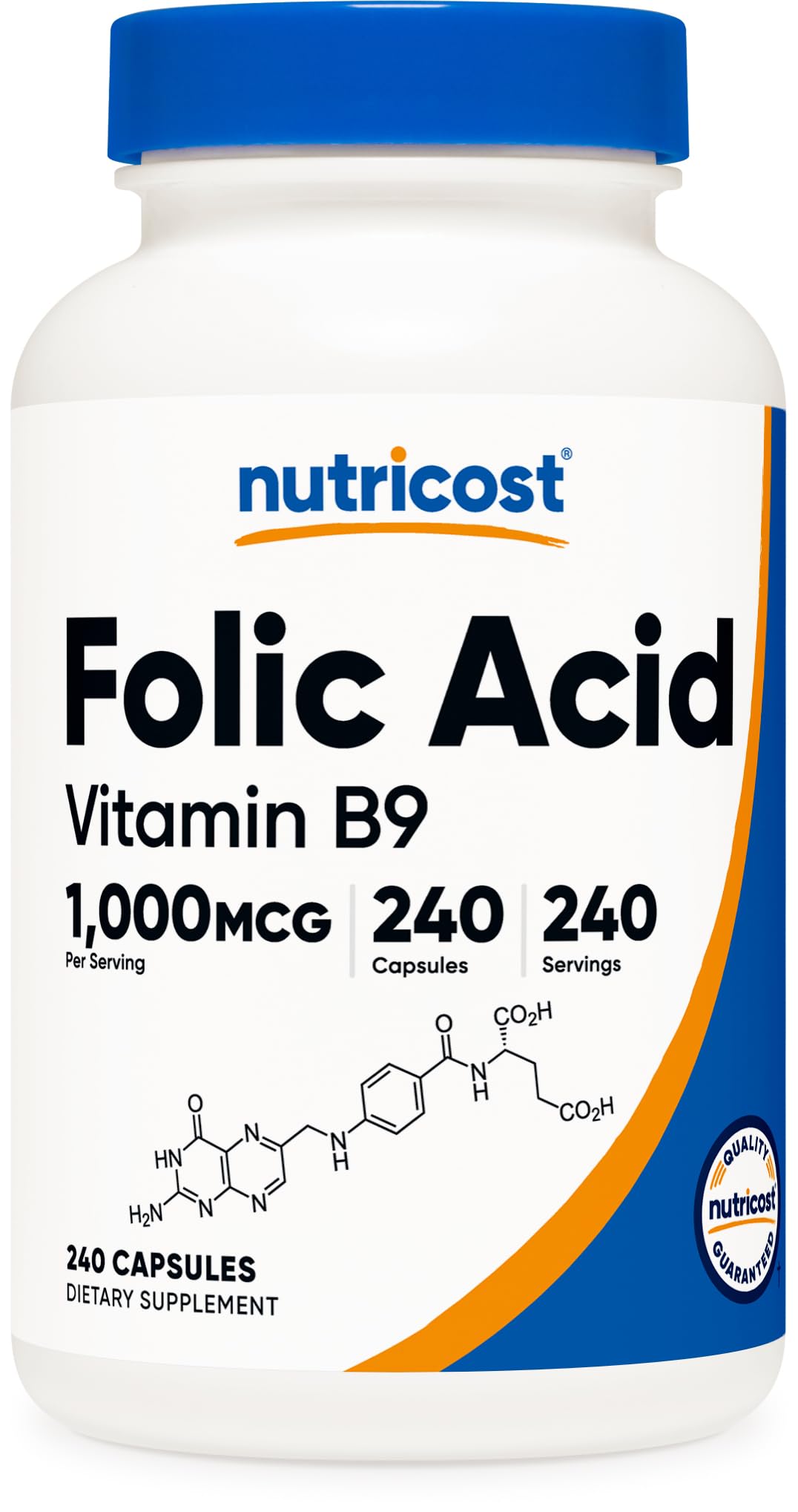 Nutricost Folic Acid 1000 mcg bottle with 240 capsules