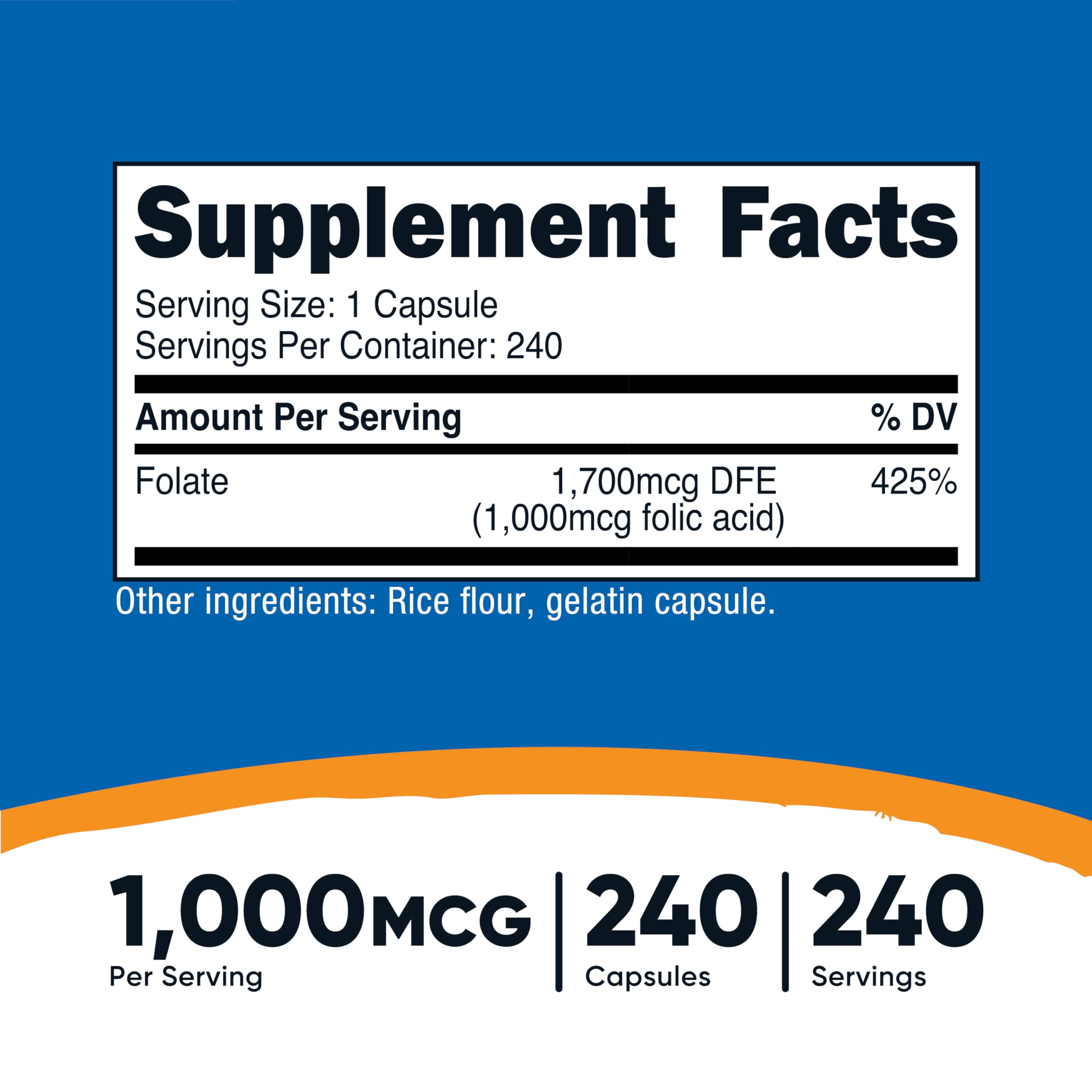 Close-up of Nutricost Folic Acid 1000 mcg capsule