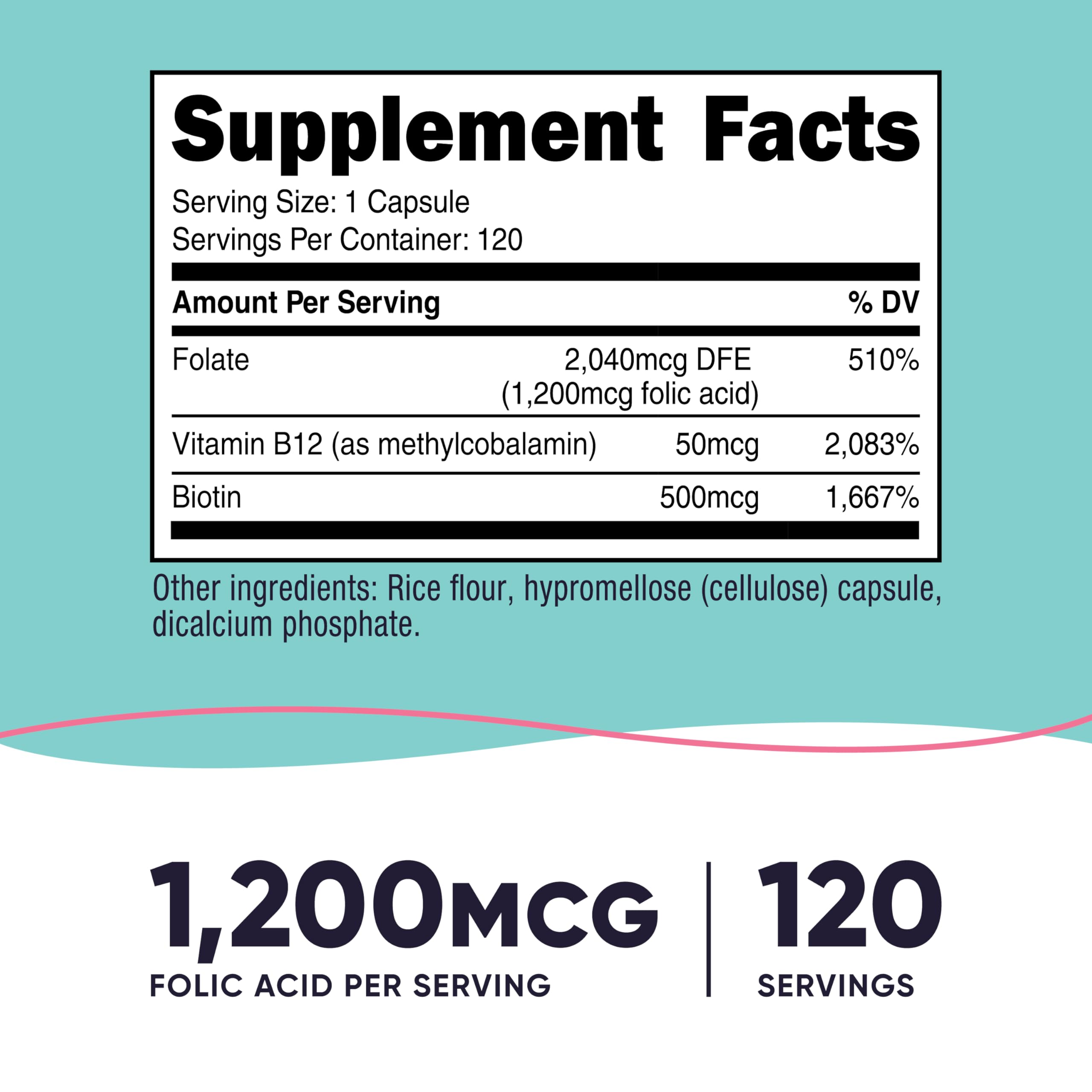 Nutricost Folic Acid 1200 mcg bottle label close-up