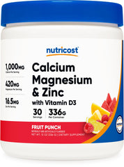 Nutricost Fruit Punch Calcium Magnesium Zinc with Vitamin D3 powder - front product shot