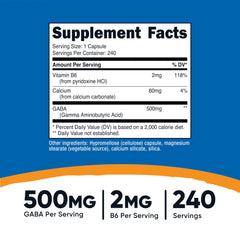 GABA 500mg and Vitamin B6 2mg per capsule label