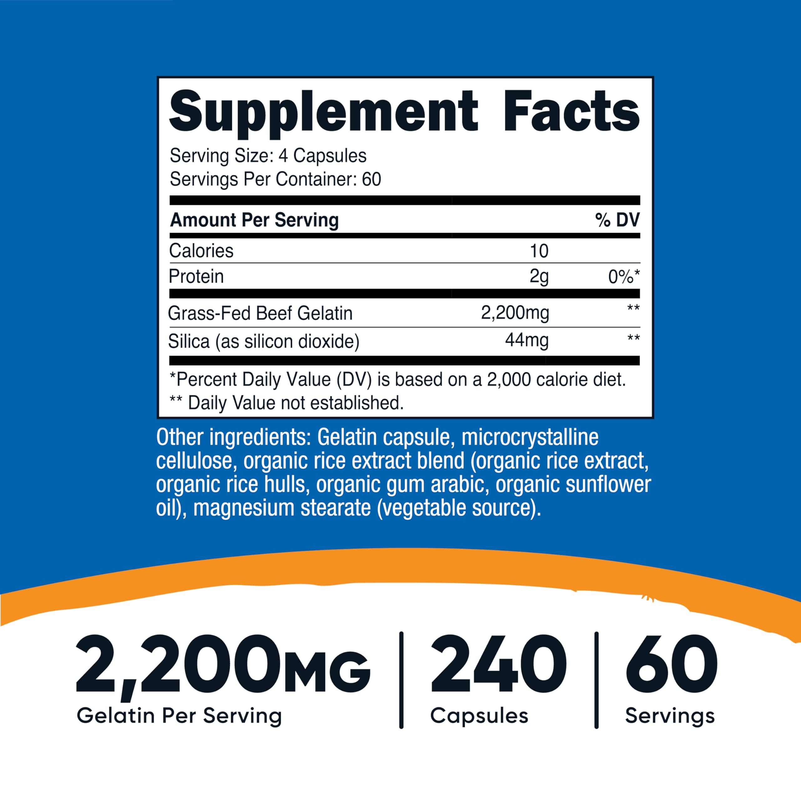 Close-up of 240 gelatin capsules