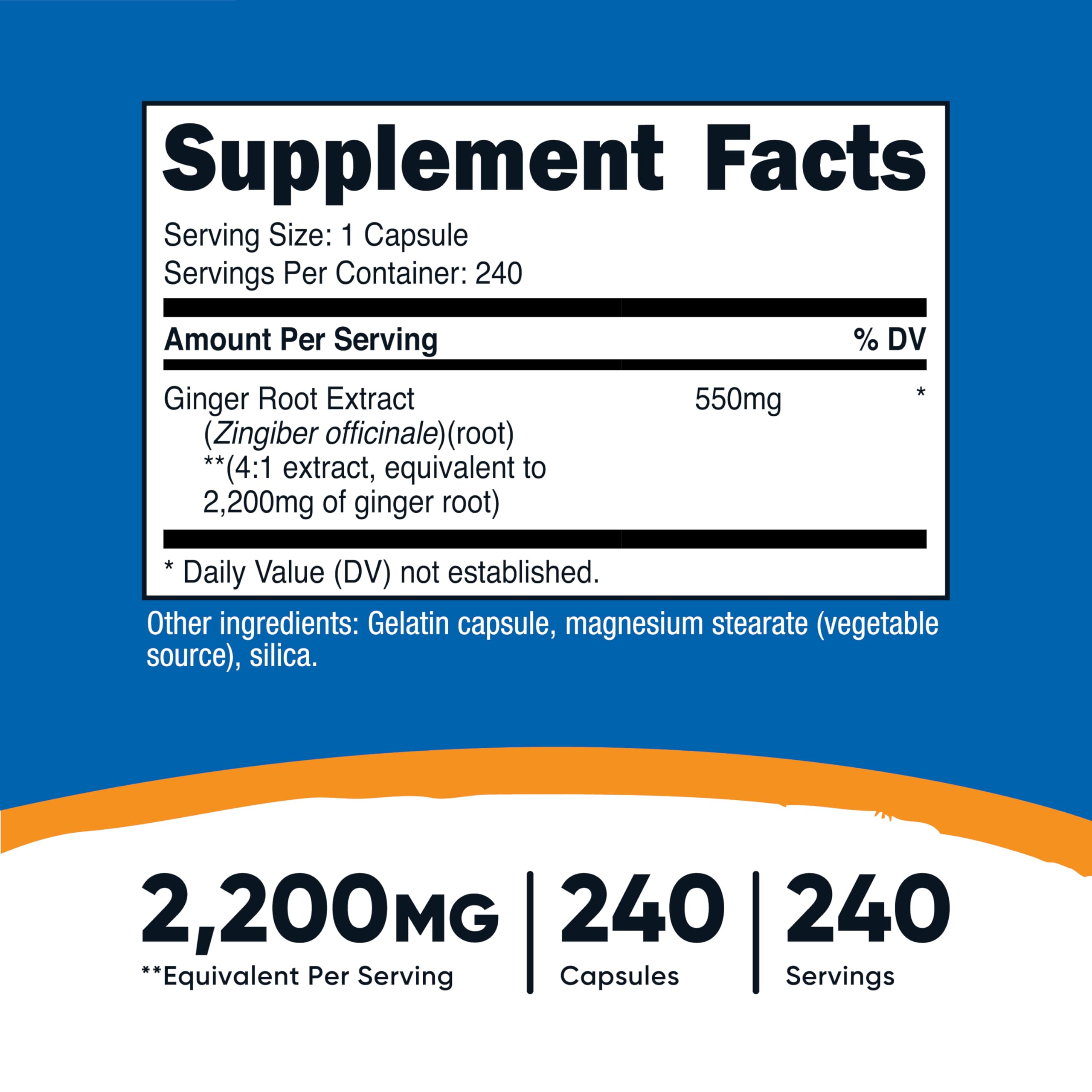 Nutricost Ginger Root Extract bottle side label with supplement facts