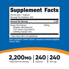 Nutricost Ginger Root Extract bottle side label with supplement facts