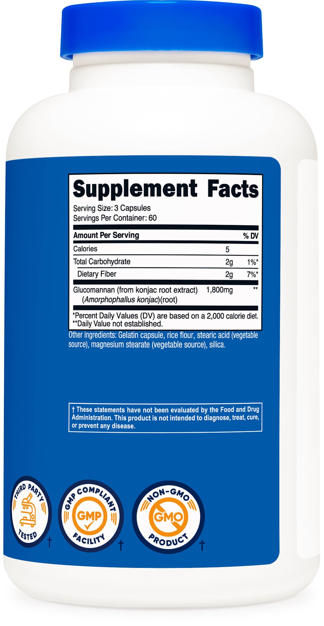 Vegan, non-GMO, gluten-free Nutricost Glucomannan packaging