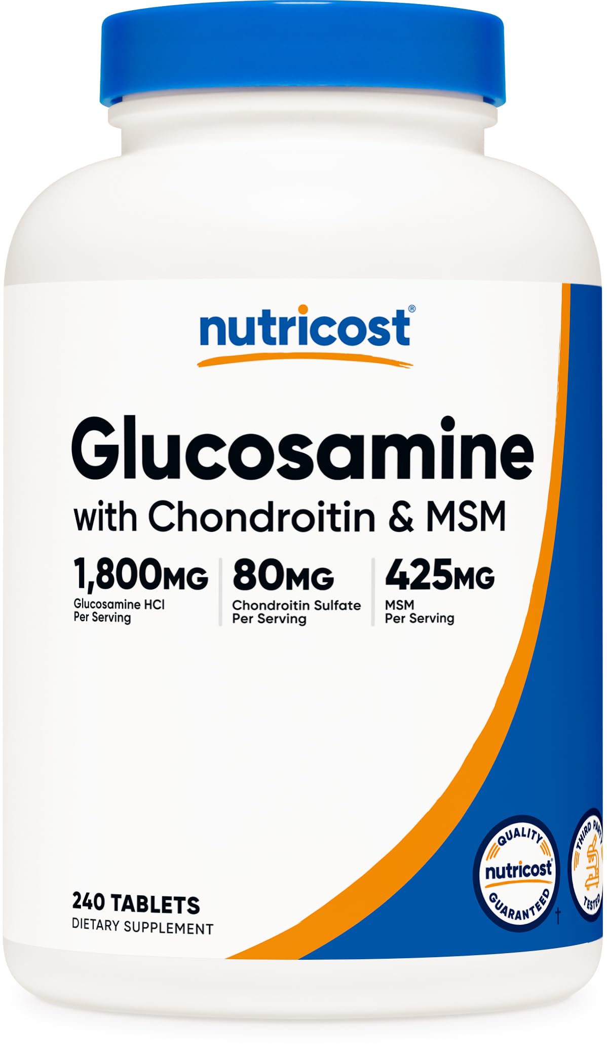 Front view of Nutricost Glucosamine 1800mg with Chondroitin & MSM bottle