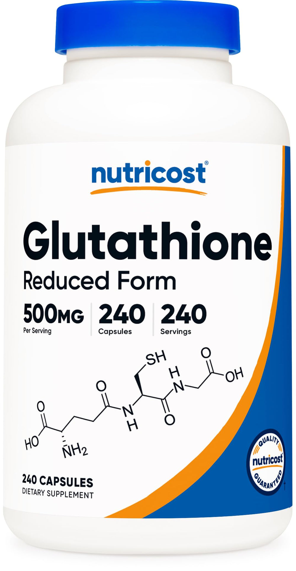 Bottle of Nutricost Glutathione Capsules 500mg 240-count