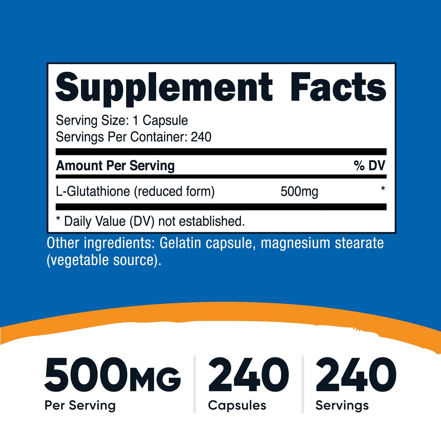 Close-up of Nutricost Glutathione Capsules bottle label