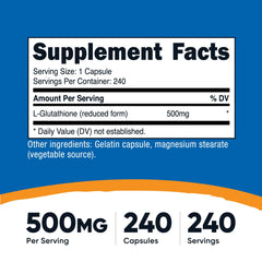 Close-up of Nutricost Glutathione Capsules bottle label