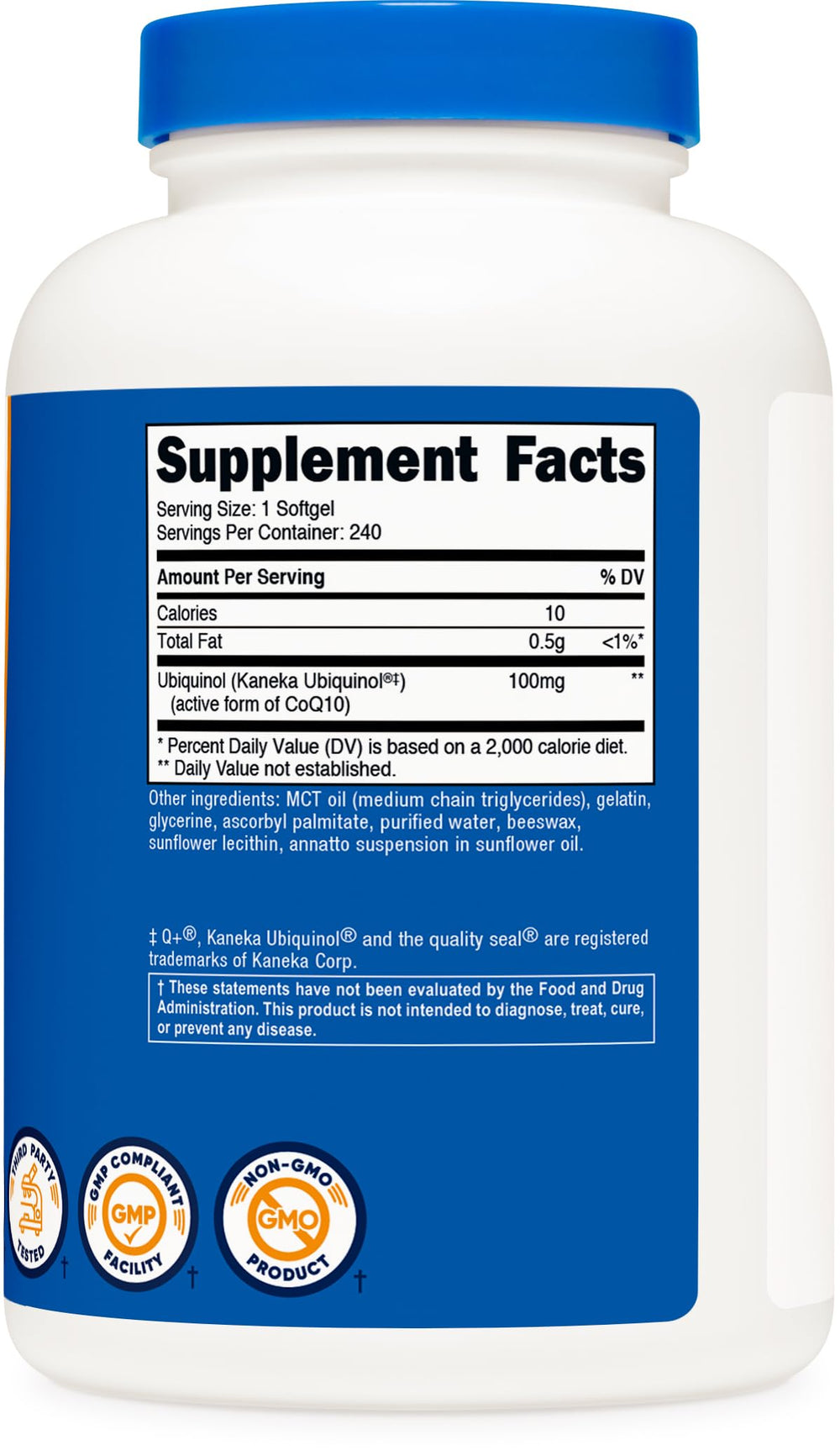 Gluten Free and Non-GMO Nutricost ubiquinol label