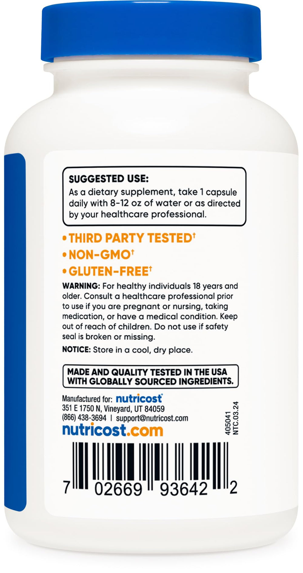 Back of Nutricost Goldenseal bottle with dosage information