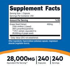 Label detailing 28,000mg per serving from 400mg of 70:1 grape seed extract