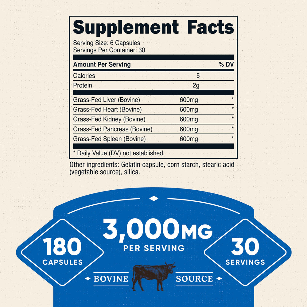 Nutricost Beef Organ Supplement product label