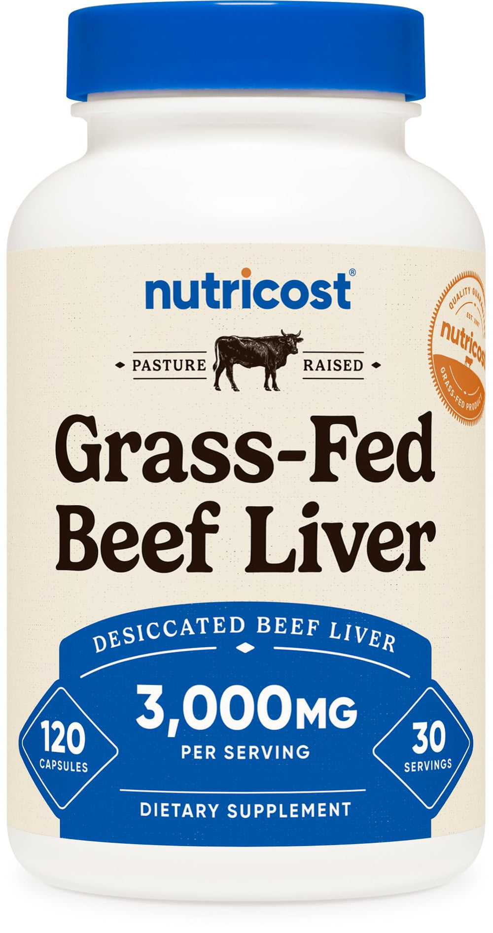 Nutricost Grass-Fed Beef Liver Capsules bottle with label
