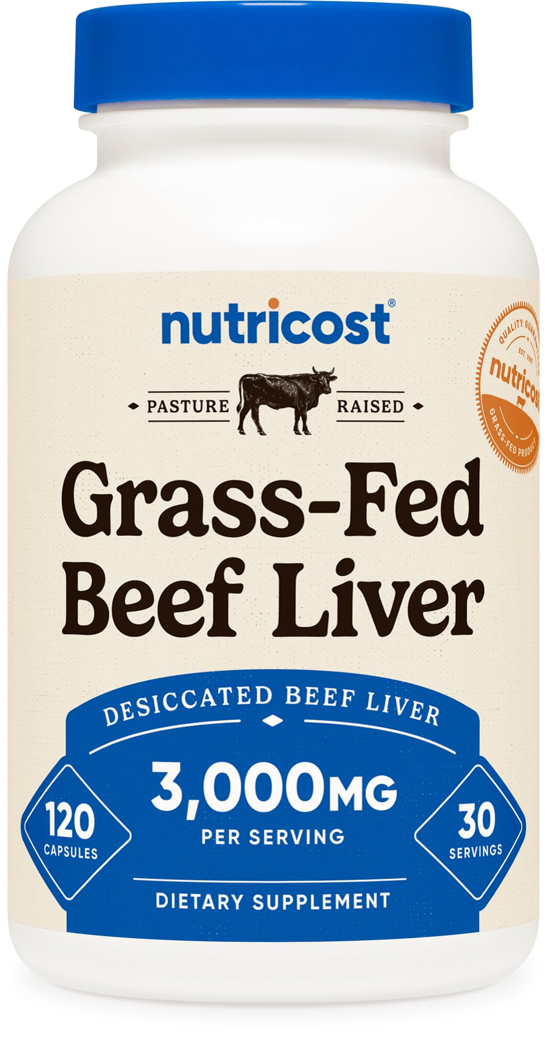 Nutricost Grass-Fed Beef Liver Capsules bottle with label