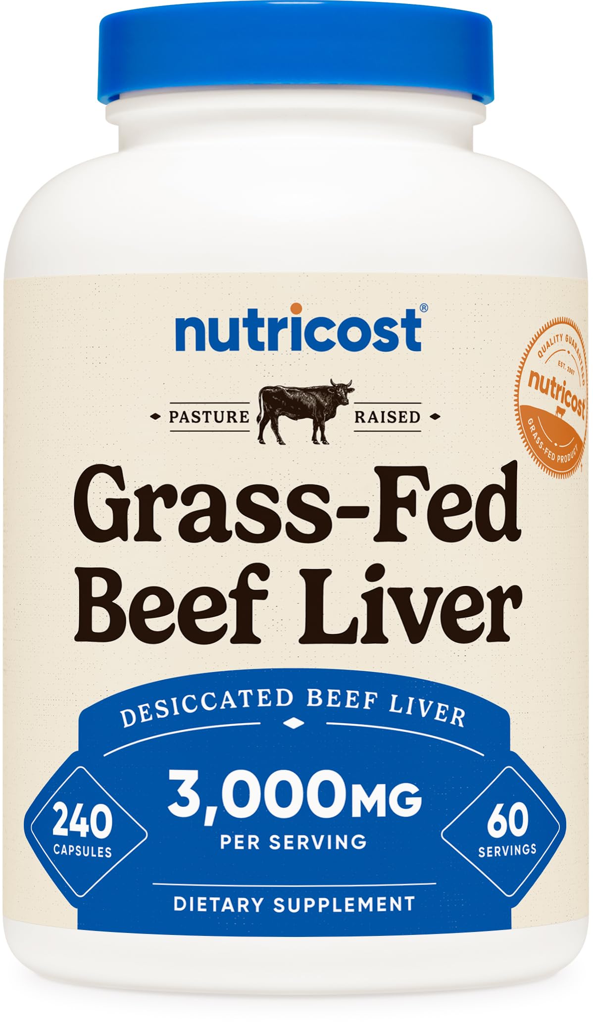 Nutricost Grass-Fed Desiccated Beef Liver Capsules bottle and label