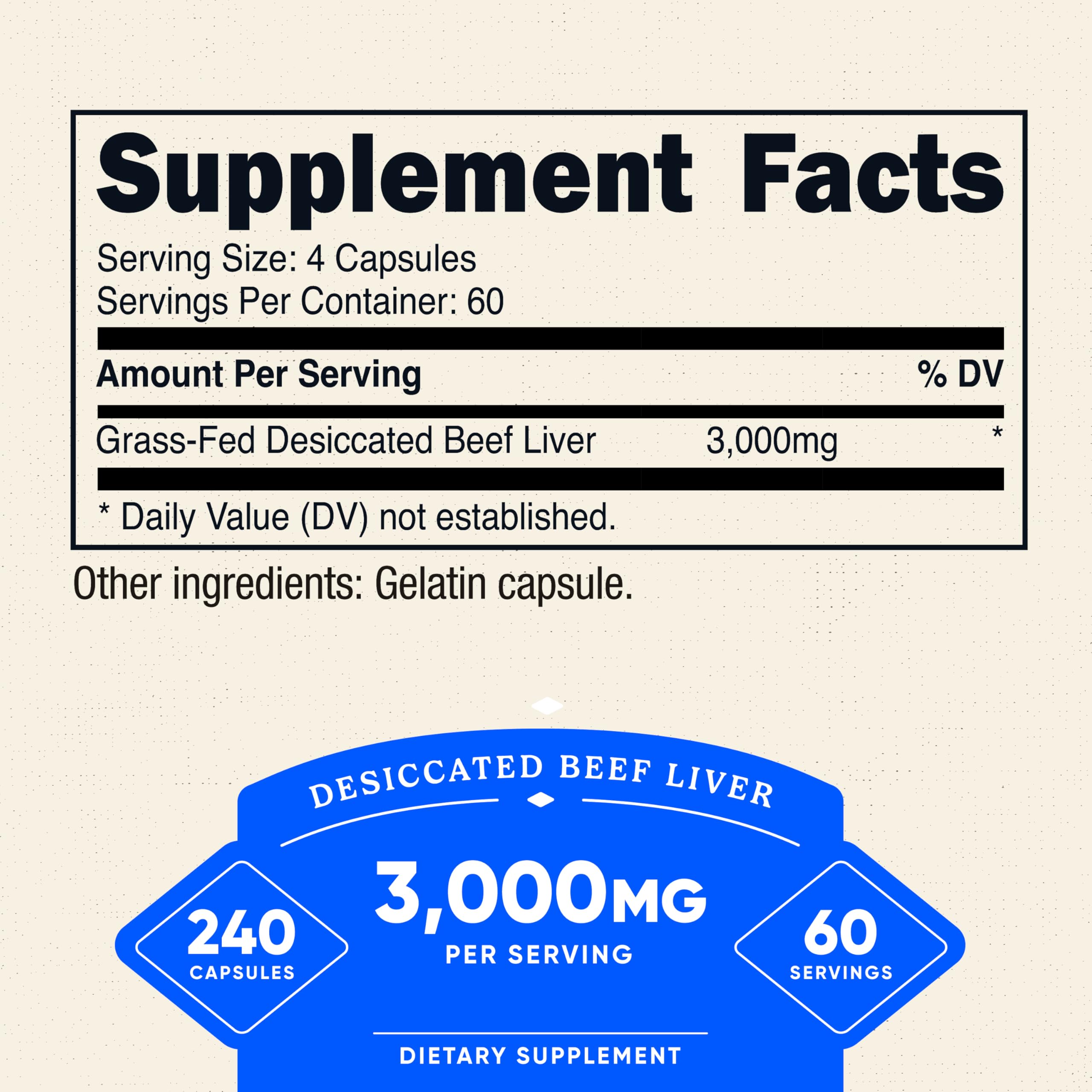 Close-up of a 750 mg desiccated beef liver capsule