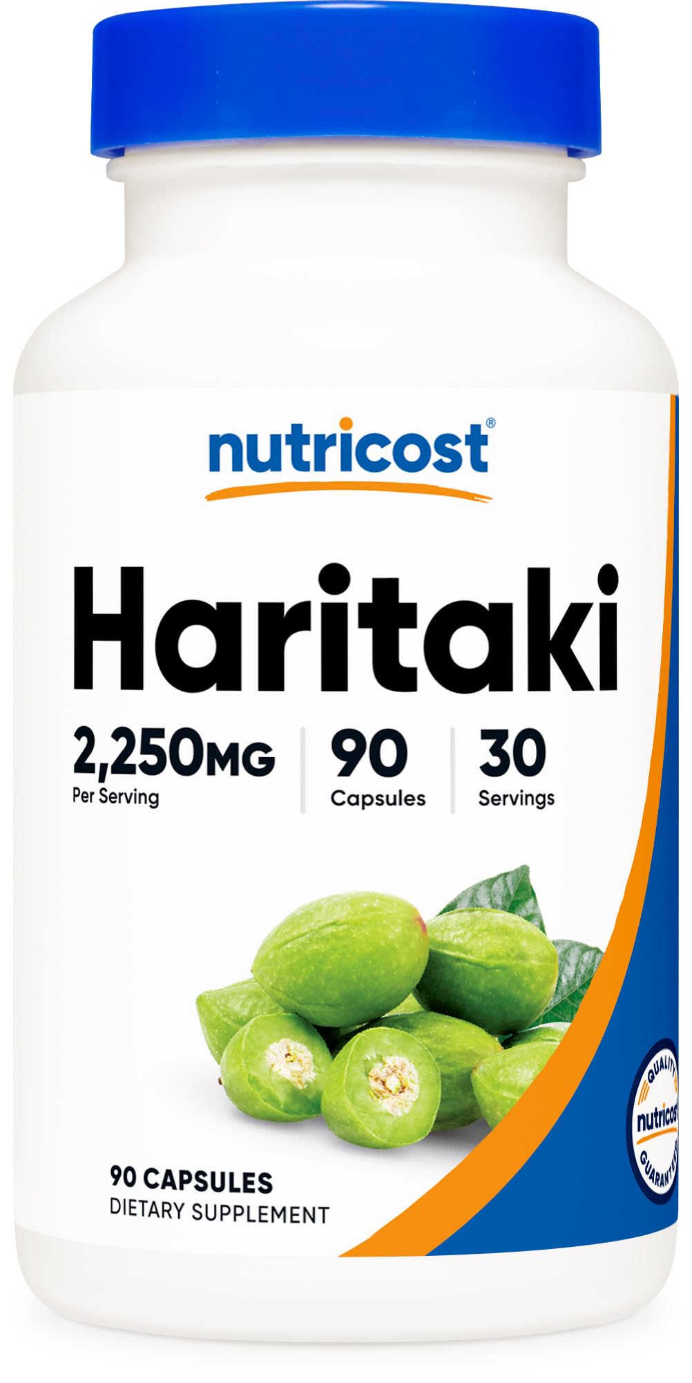 Nutricost Haritaki bottle label showing 2250 mg per serving