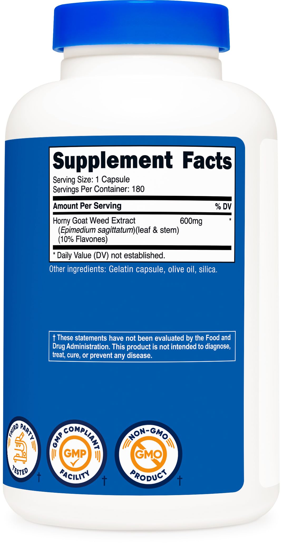 Supplement facts and ingredients for Nutricost Horny Goat Weed Extract