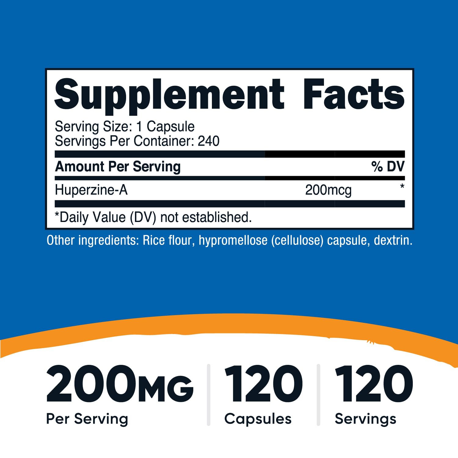 Nutricost Huperzine A label with 200 mcg per serving