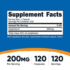 Nutricost Huperzine A label with 200 mcg per serving