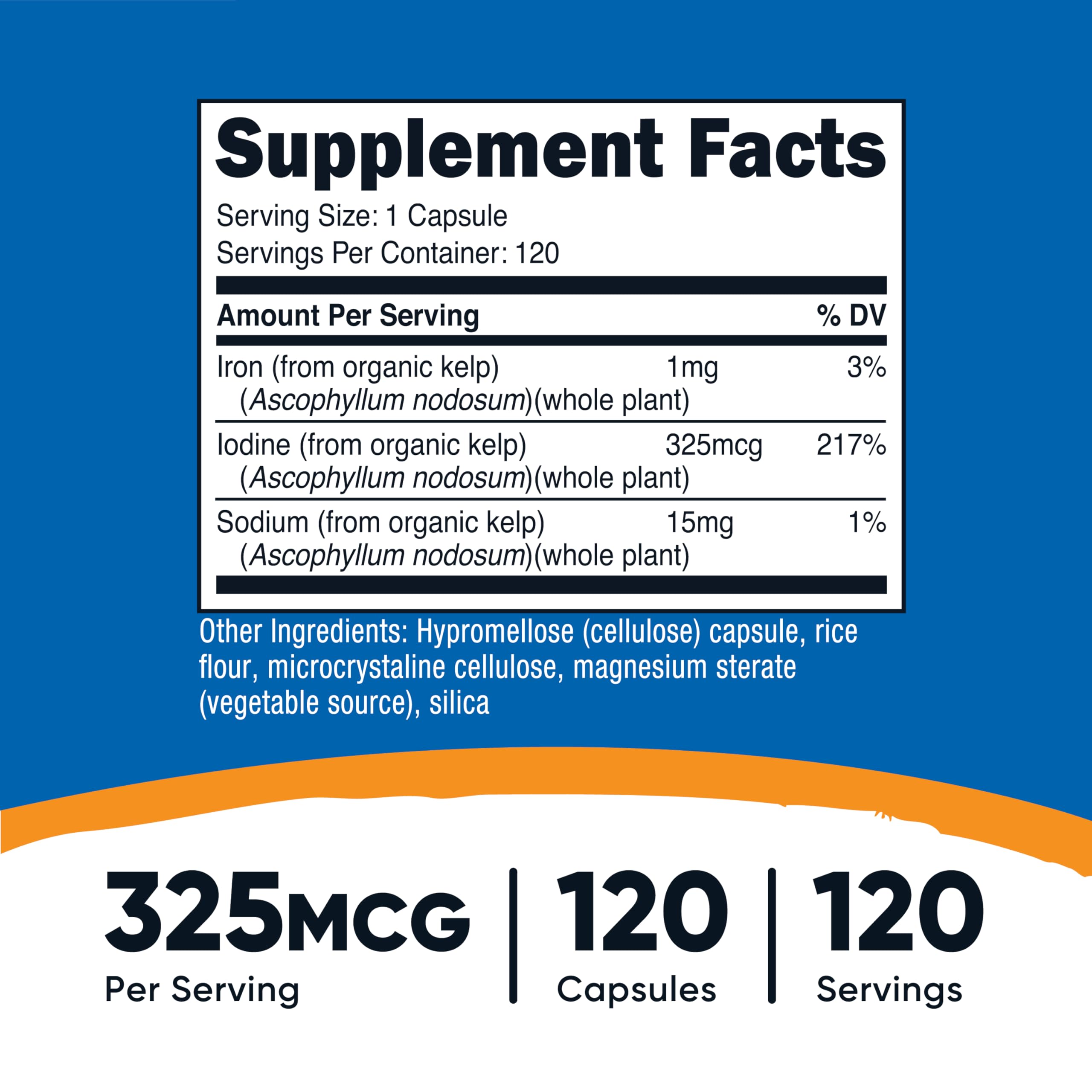 Close-up of Nutricost Iodine label highlighting 325mcg