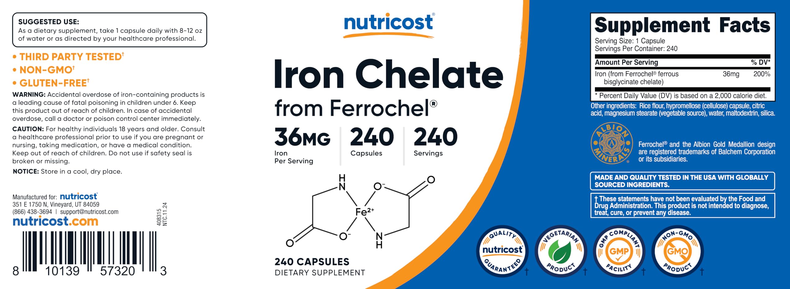 Non-GMO and gluten-free iron supplement