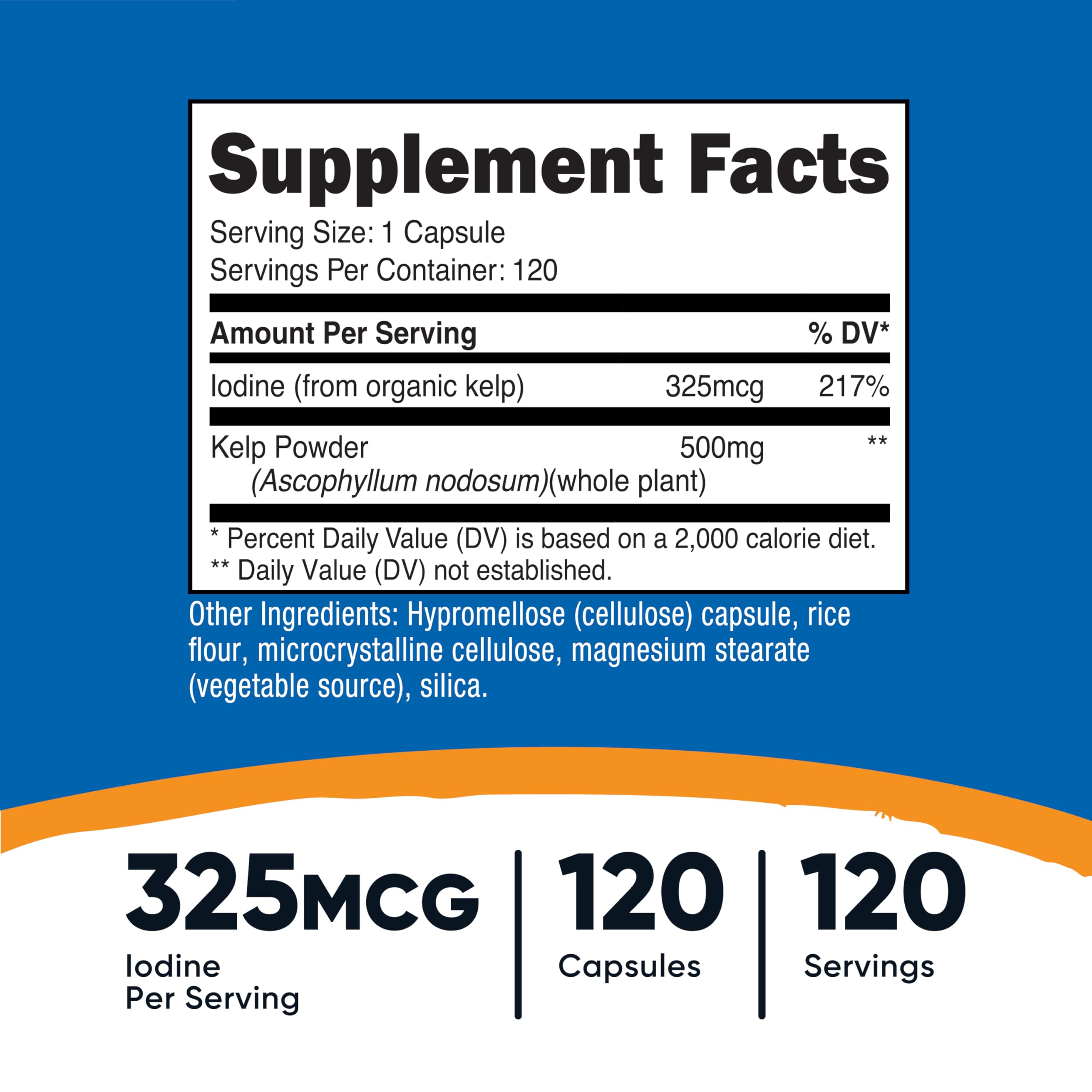 Close-up of a Kelp Capsule showing 325mcg iodine from sea kelp