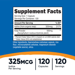 Close-up of a Kelp Capsule showing 325mcg iodine from sea kelp