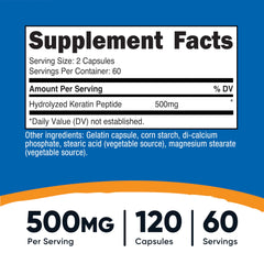 Close-up of Nutricost Keratin Hydrolized Peptide Capsules bottle label
