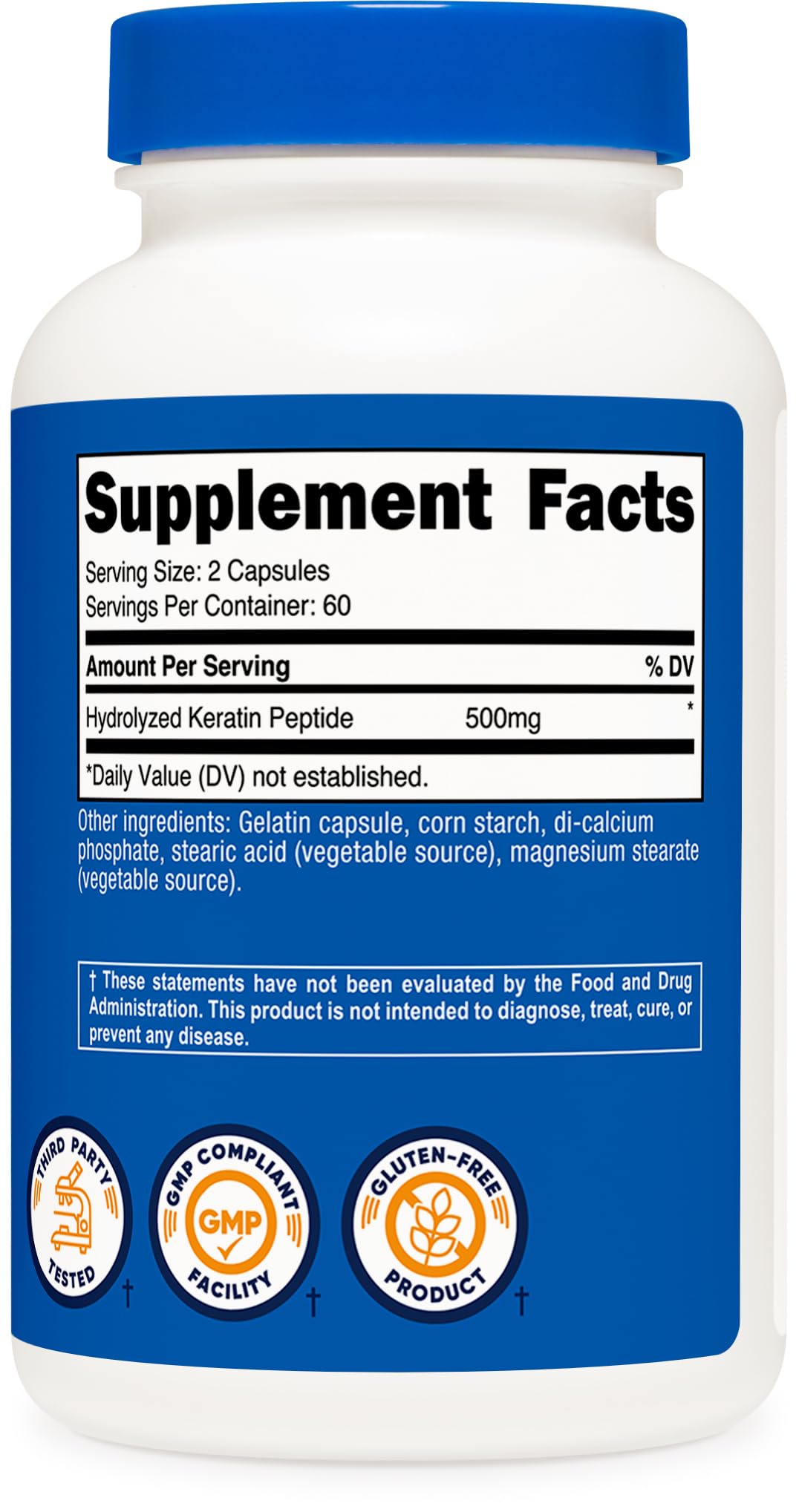 Nutricost Keratin Hydrolized Peptide Capsules with serving information