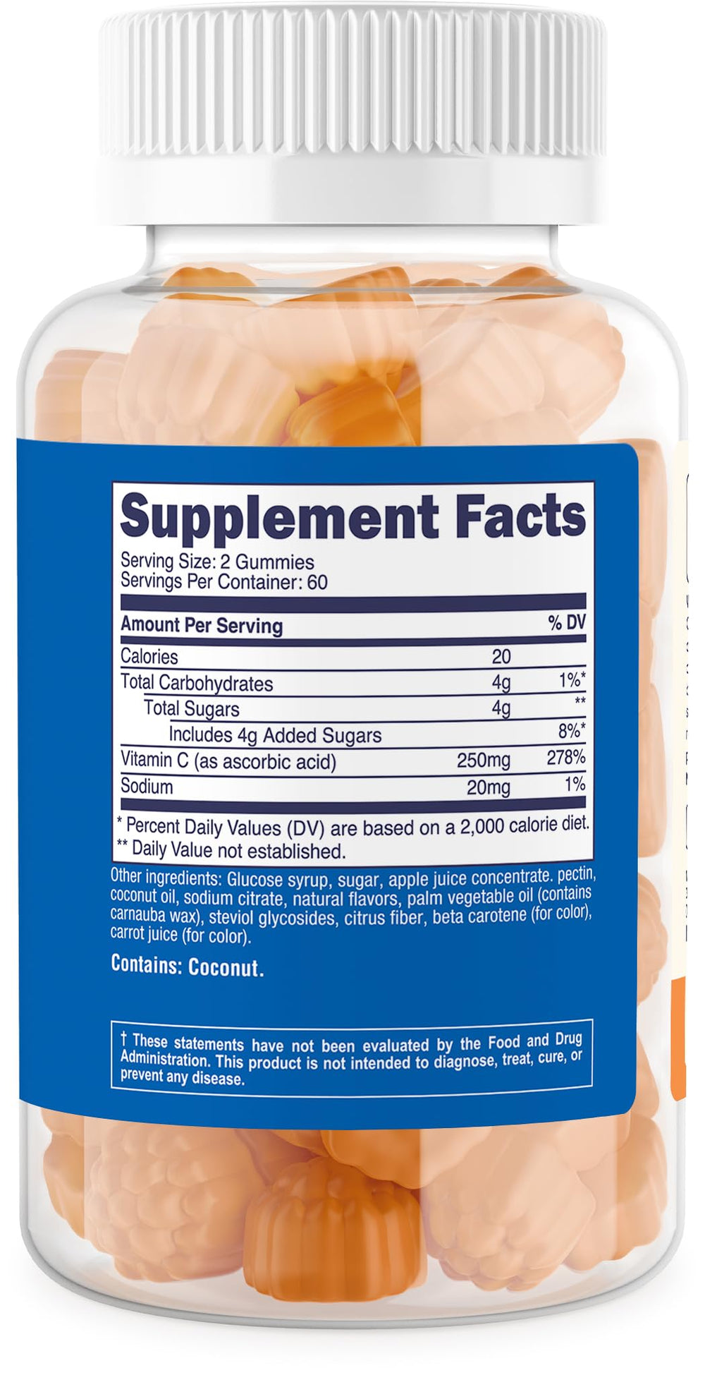 Nutrition facts and ingredients on bottle label
