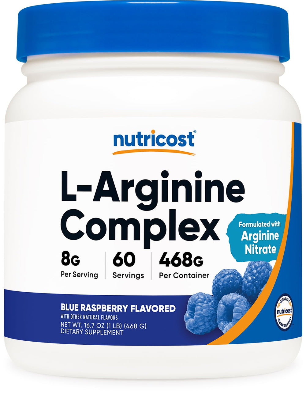 Nutricost L-Arginine Complex Blue Raspberry bottle front view