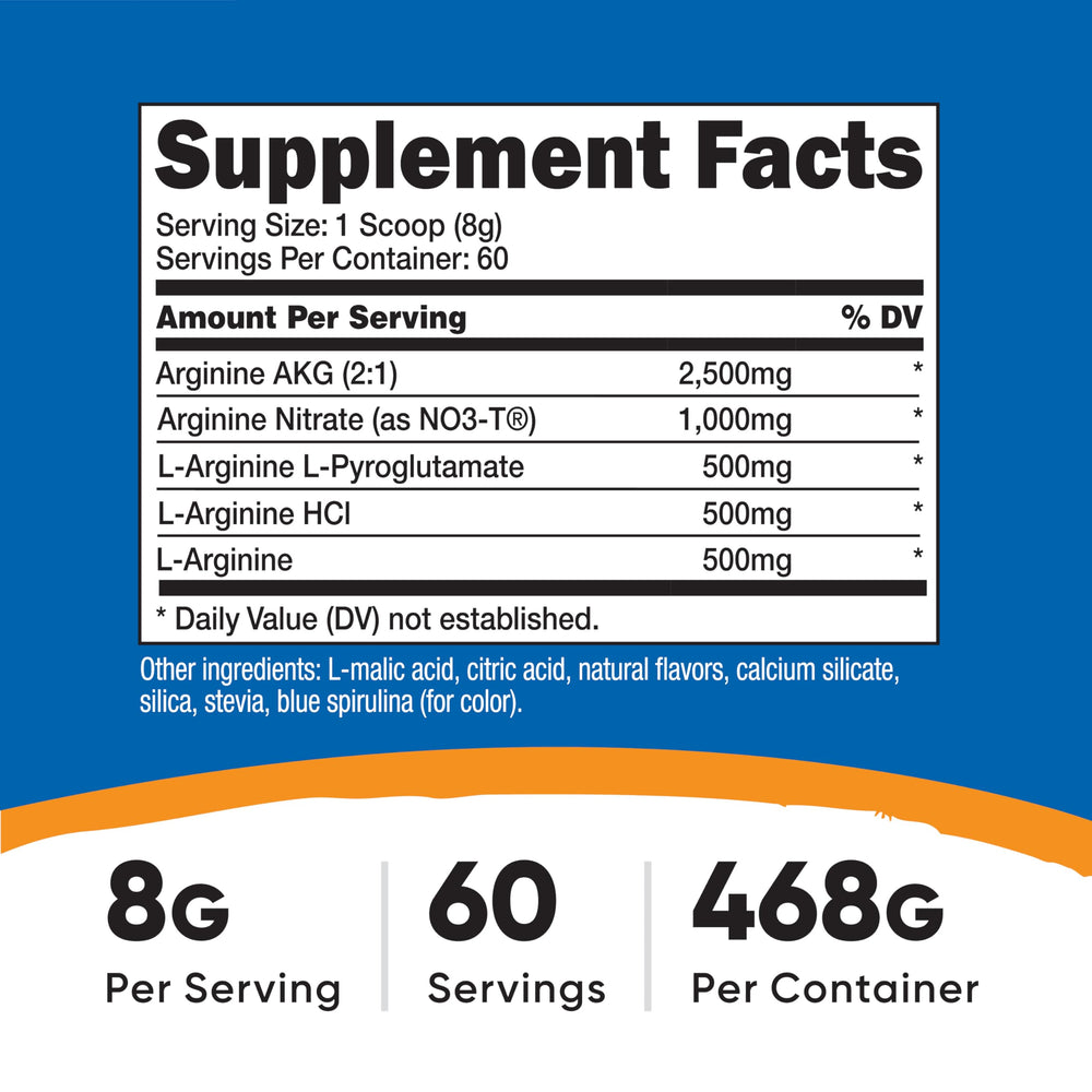 Nutricost L-Arginine Complex Blue Raspberry powder scoop