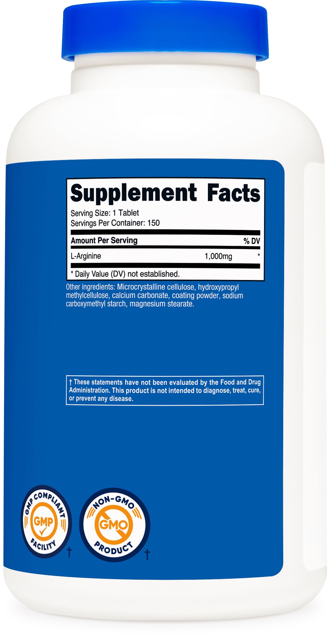 Non-GMO, soy-free and gluten-free labeling for Nutricost L-Arginine
