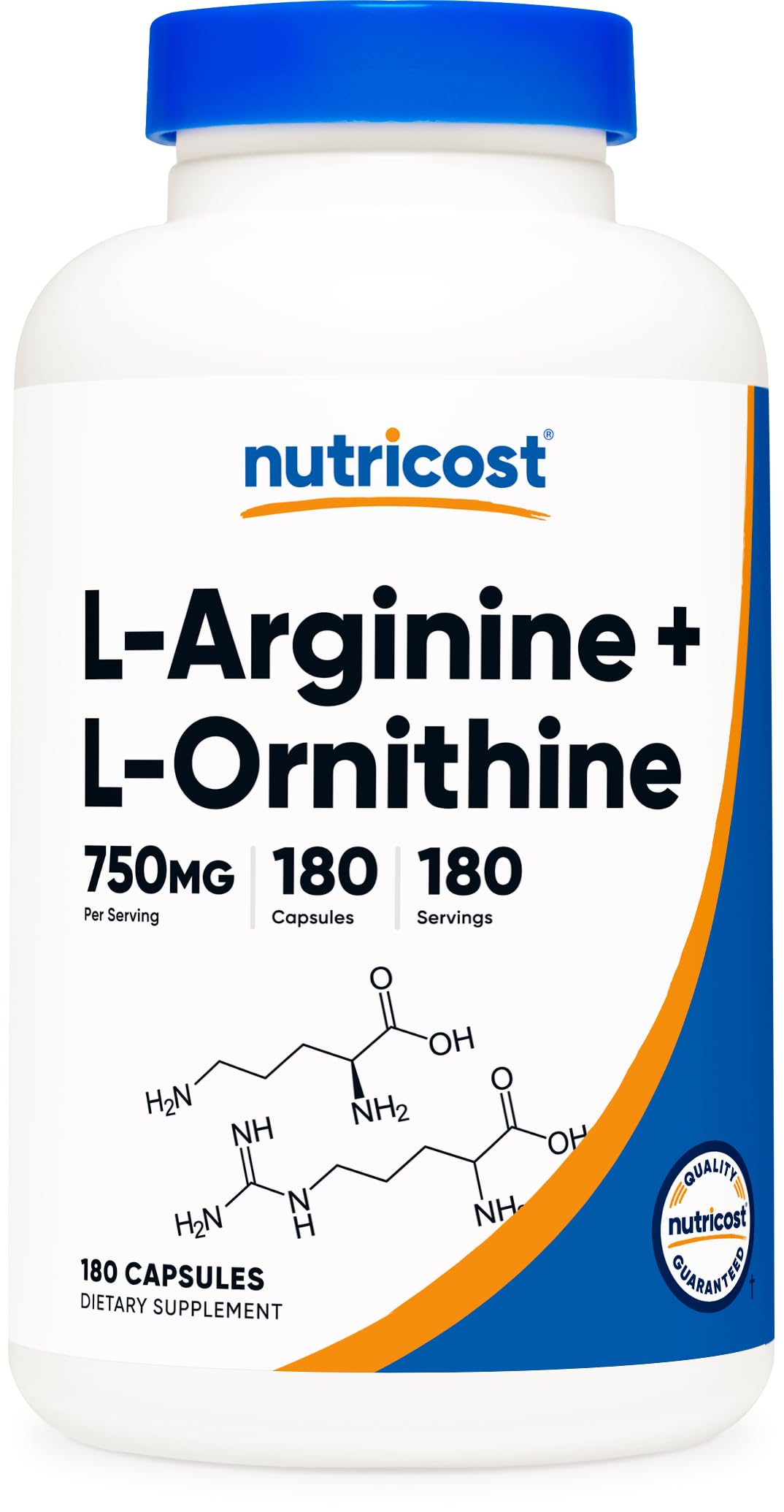 Nutricost L-Arginine L-Ornithine 750mg bottle - 180 capsules