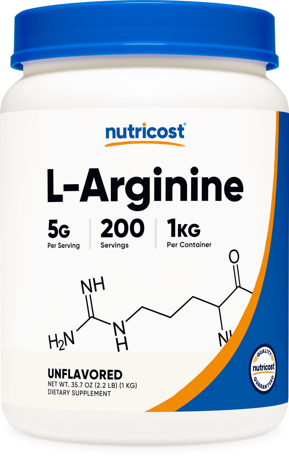 Front view of Nutricost L-Arginine Powder 1KG bottle